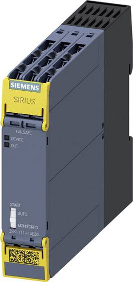 Siemens SIRIUS Sicherheitsrelais, Failsafe und Monitored Anzeigen, graues Gehäuse; industrielle Steuerungskomponente.