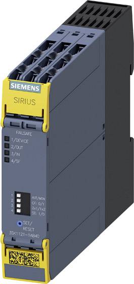 Ein graues, rechteckiges elektronisches Gerät mit gelben Akzenten und der Aufschrift 'SIRIUS'. Mehrere Anschlüsse oben.