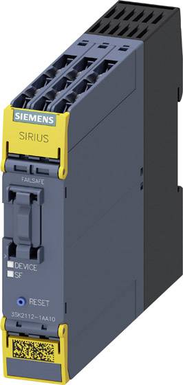 Industrieelektronikmodul von Siemens, Modell 'SIRIUS', mit gelben und grauen Elementen, enthält Reset- und Diagnosetasten.