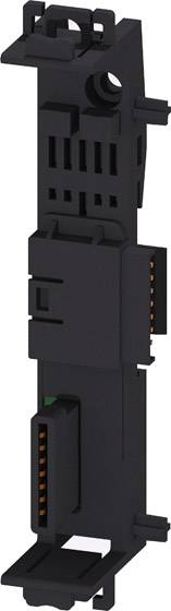 Schwarzes elektronisches Bauteil, vertikal ausgerichtet mit mehreren Anschlüssen und Steckverbindungen, möglicherweise ein Modul für elektrische Anwendungen.