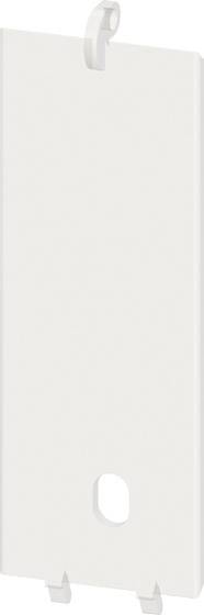 Weiße rechteckige Abdeckung mit Haken oben und Öffnung unten, möglicherweise eine Abdeckung für elektrische Komponenten oder Schaltungen.