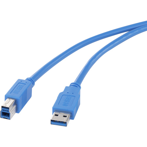 Renkforce USB-Kabel USB 3.2 Gen1 (USB 3.0 / USB 3.1 Gen1) USB-A Stecker, USB-B Stecker 0.50m Blau vergoldete Steckkontakte