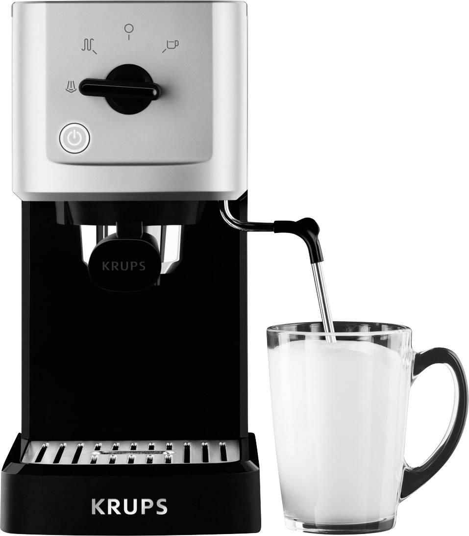 Krups Calvi XP3440 Espressomaschine mit Siebträger Silber, Schwarz 1460W mit Milchaufschäumdüse