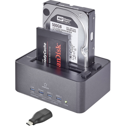 Renkforce rf-docking-10 USB-C® USB 3.2 (Gen 1) SATA 6 Gb/s 2 ports Station d 'accueil pour disque dur 2.5 pouces, 3.5 pouces avec