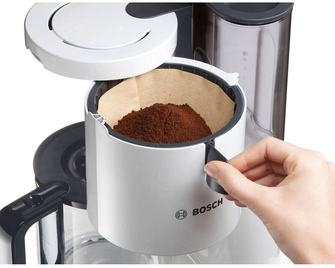 Bosch Haushalt TKA8011 Kaffeemaschine Weiß, Anthrazit Fassungsvermögen Tassen=10 Glaskanne, Warmhaltefunktion