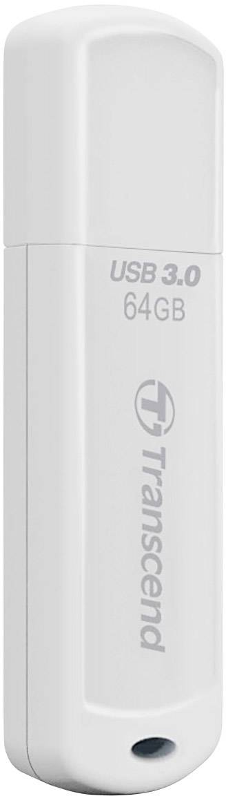 Weißer USB-Stick mit 64GB Speicher, Aufschrift 'USB 3.0' und Markenname.