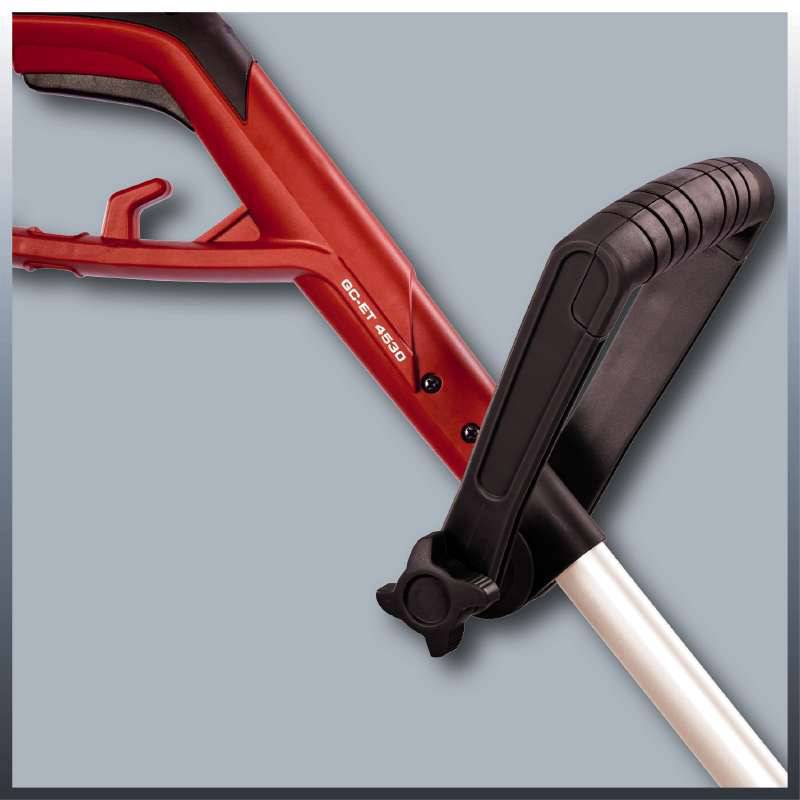 Rotes Handgerät mit schwarzem Griff auf grauem Hintergrund. Produktname 'GC-ET 4530' aufgedruckt.