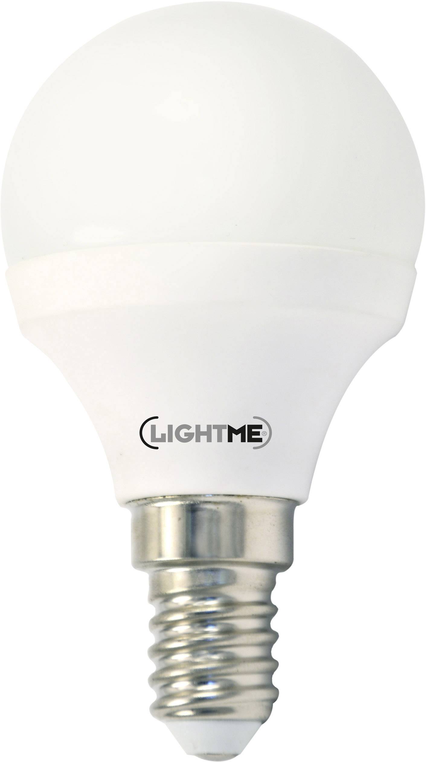 Eine weiße LED-Glühbirne mit dem Schriftzug 'LIGHTME' auf dem Sockel.