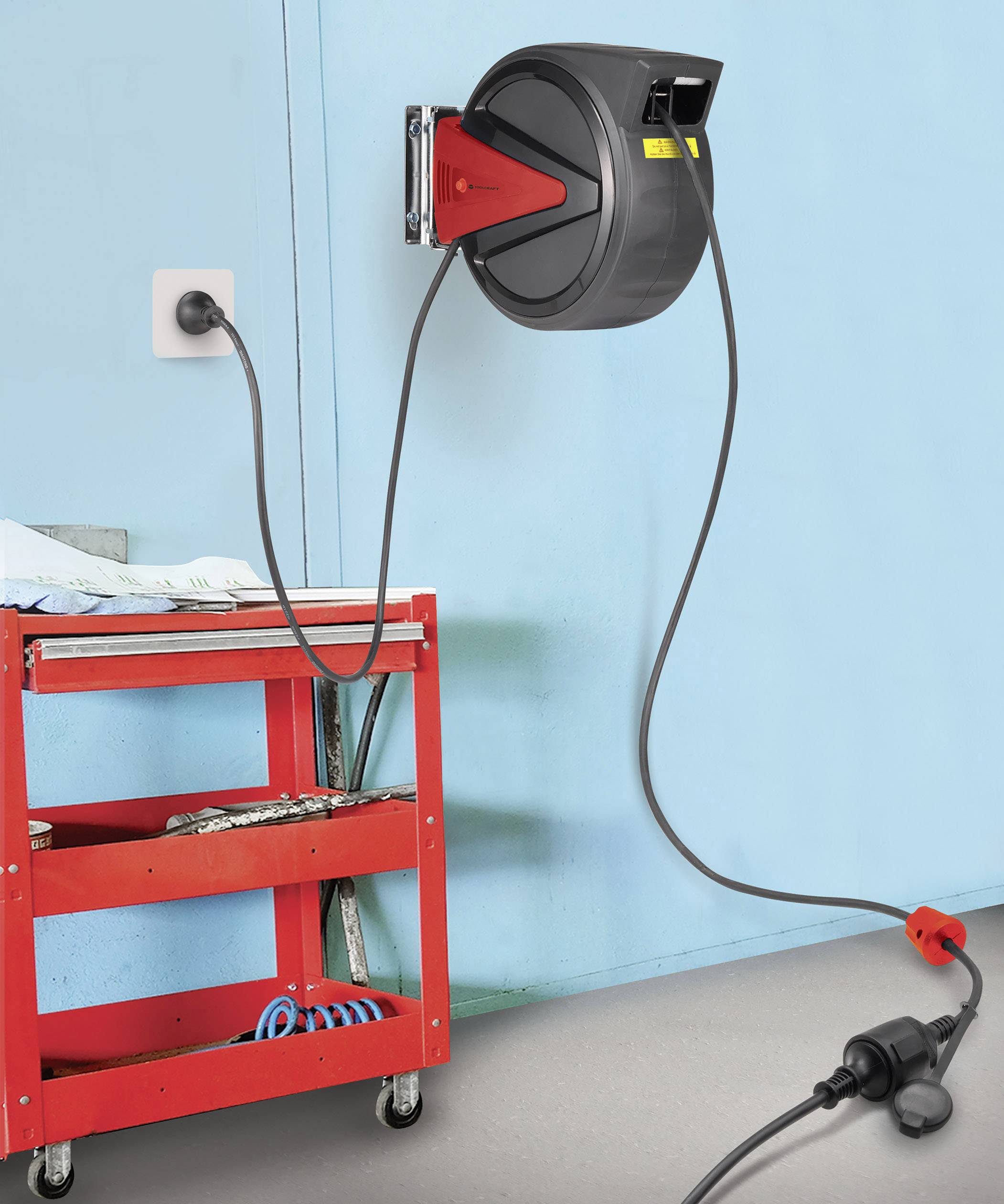 TOOLCRAFT 1421463 Wandkabeltrommel 20.00 m Schwarz Schutzkontakt-Stecker