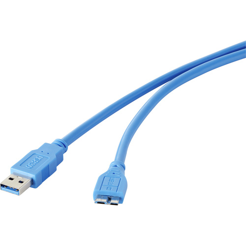 Renkforce USB 3.0 Anschlusskabel [1x USB 3.0 Stecker A - 1x USB 3.0 Stecker Micro B] 3.00m Blau vergoldete Steckkontakte
