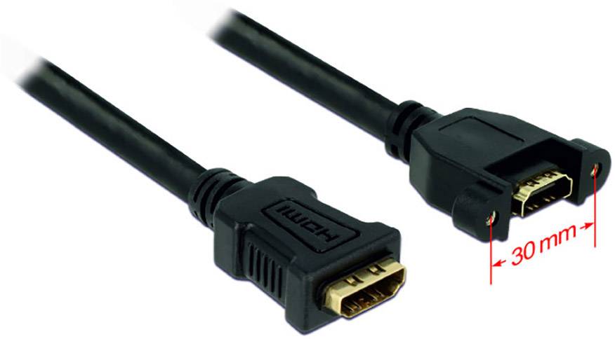 Delock HDMI Verlängerungskabel 25.00 cm Schwarz 85100 schraubbar, vergoldete Steckkontakte