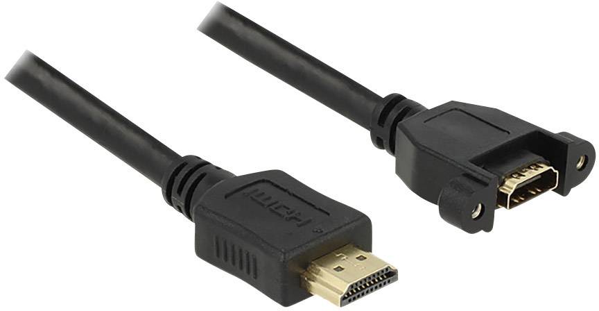 Delock HDMI Verlängerungskabel HDMI-A Stecker, HDMI-A Buchse 1.00 m Schwarz 85102 schraubbar, vergoldete Steckkontakte HDMI-Kabel