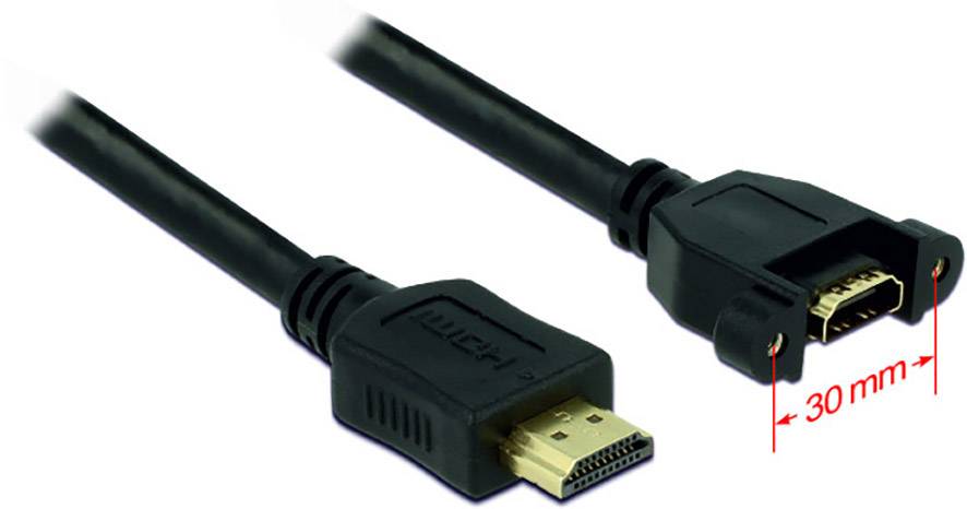 Delock HDMI Verlängerungskabel HDMI-A Stecker, HDMI-A Buchse 1.00m Schwarz 85102schraubbar, vergoldete Steckkontakte HDMI-Kabel