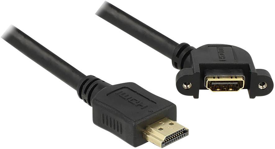 Delock HDMI Verlängerungskabel 1.00 m Schwarz 85103 schraubbar, vergoldete Steckkontakte