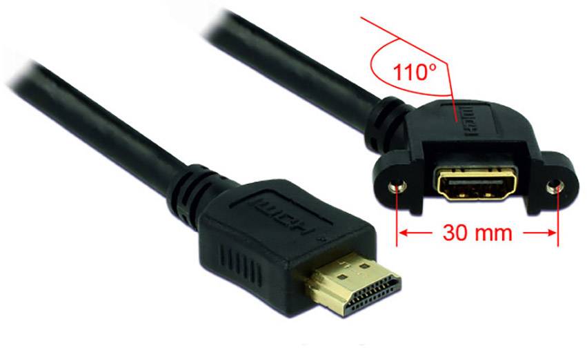 Delock HDMI Verlängerungskabel 1.00 m Schwarz 85103 schraubbar, vergoldete Steckkontakte
