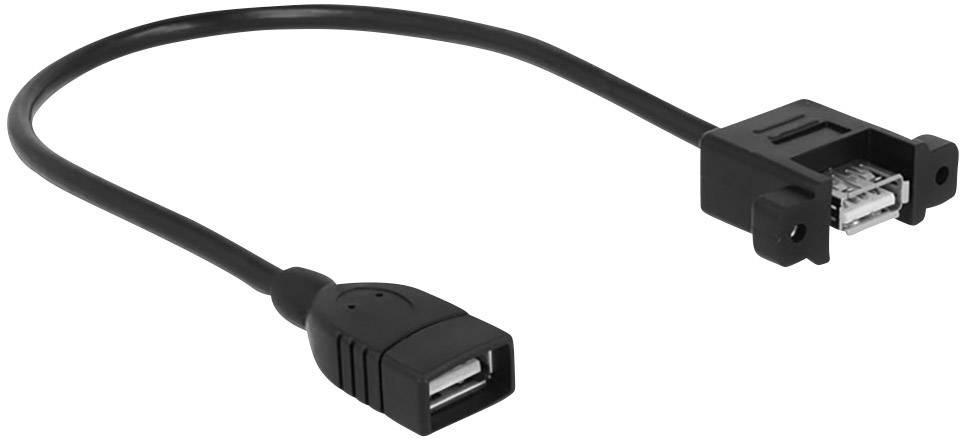 Ein schwarzes USB-Verlängerungskabel mit einem USB-A-Stecker auf der einen Seite und einer USB-A-Buchse auf der anderen.