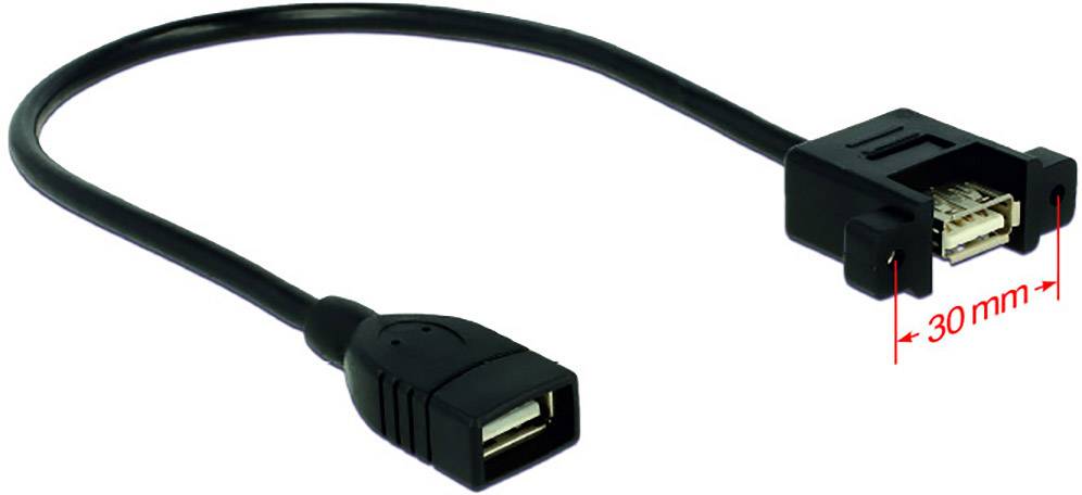 USB-Verlängerungskabel mit einem Stecker und einer Buchse, Länge von Stecker zur Buchse beträgt 30 mm.