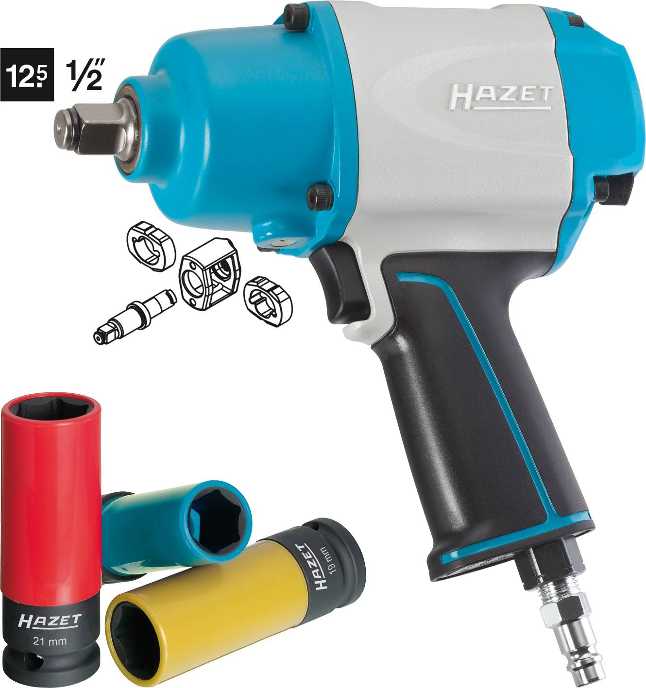 Hazet 9012-1SPC/4 Druckluft-Schlagschrauber Werkzeugaufnahme: 1/2" (12.5 mm) Außenvierkant Drehmome