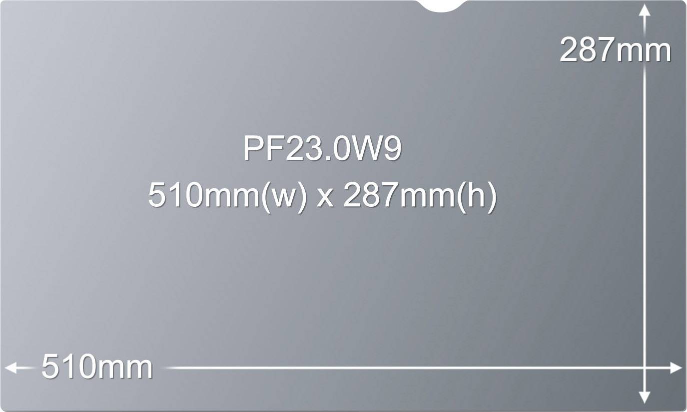 Rechteckiger Filter mit den Maßen 510mm Breite und 287mm Höhe. Text: 'PF23.0W9 510mm(w) x 287mm(h)'.