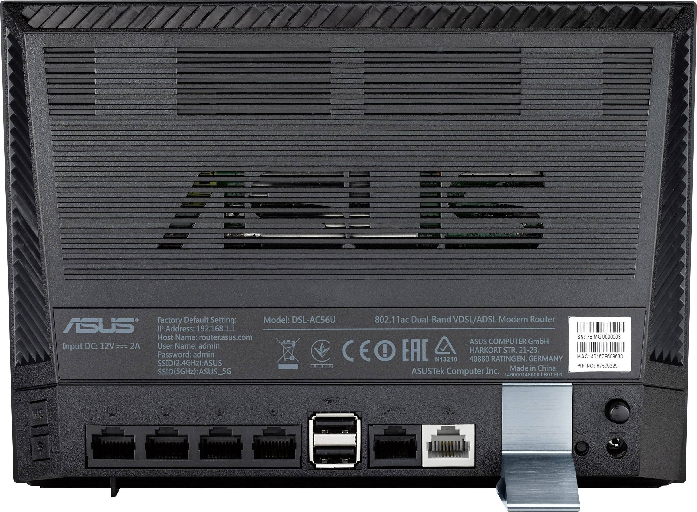 Asus DSL-AC56U WLAN Router mit Modem Integriertes Modem: VDSL, ADSL2+, ADSL 2.4GHz, 5GHz 1.2 GBit/s