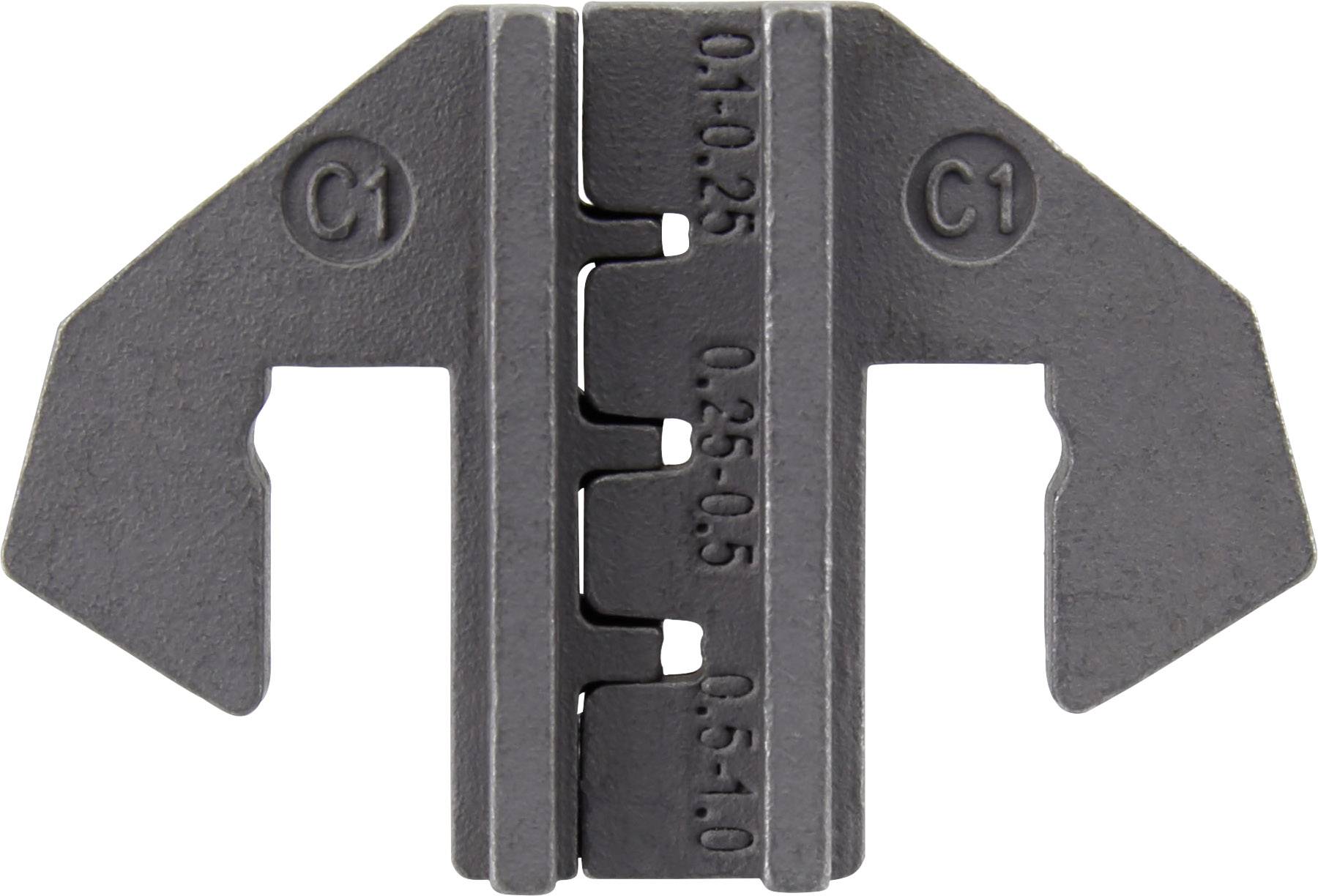 Metallisches Teil mit zwei flügelartigen Strukturen und Skala in der Mitte für Messungen von 0,1-1,0 mm.