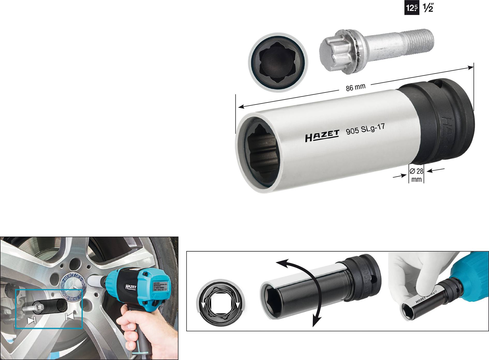 Hazet Kraft-Steckschlüsseleinsatz 1/2" (12.5 mm) 905SLG-17