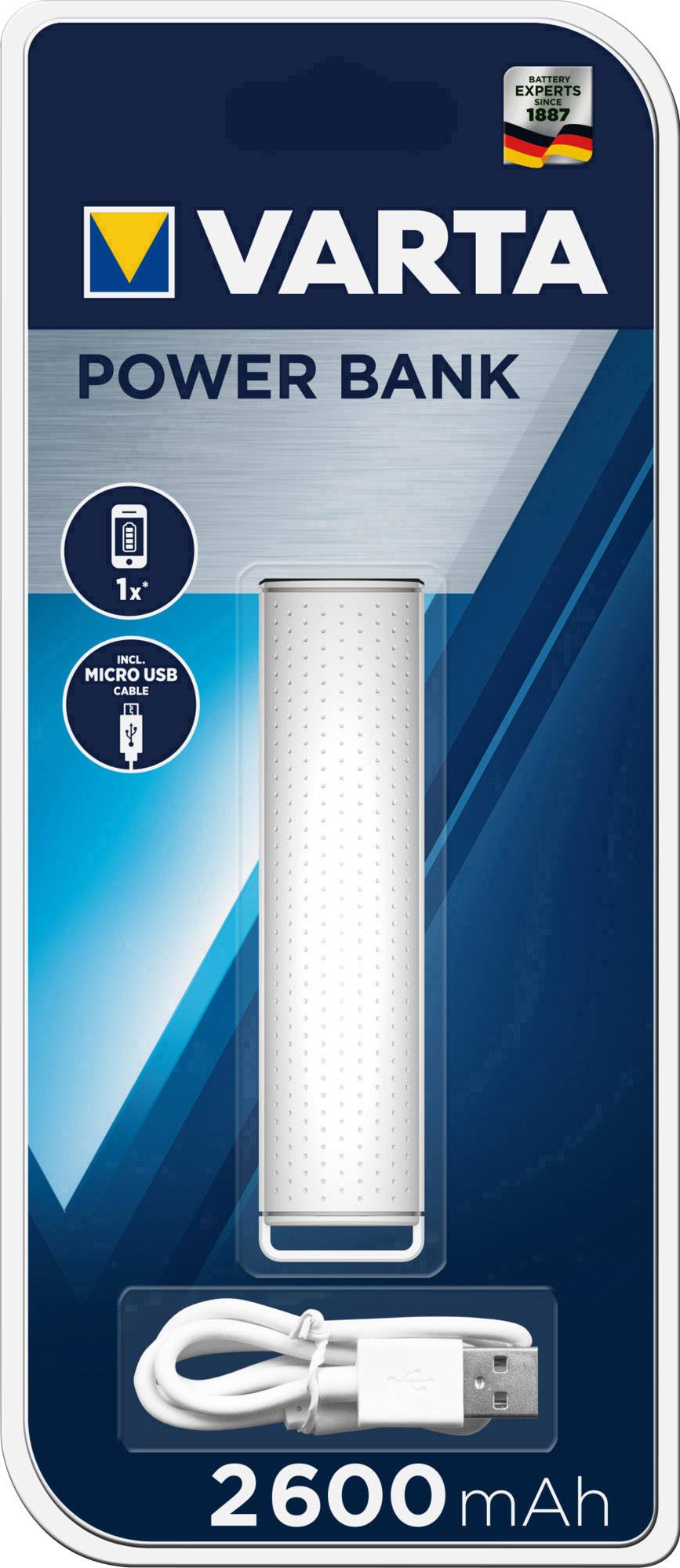 Varta Power Bank 2600mAh weiß Powerbank 2600 mAh Li-Ion Micro USB Weiß Statusanzeige