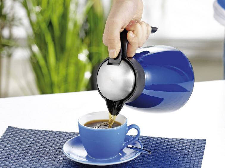 Isolierkanne GLACE, Inhalt: 1 Liter, aus doppelwandigem Edelstahl, dunkelblau