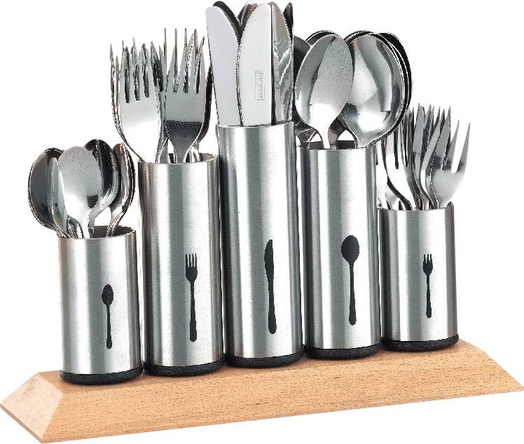 Besteckhalter PIPES, Material: Edelstahl 18/8 und Gummibaumholz, Maße: ca. 30 x