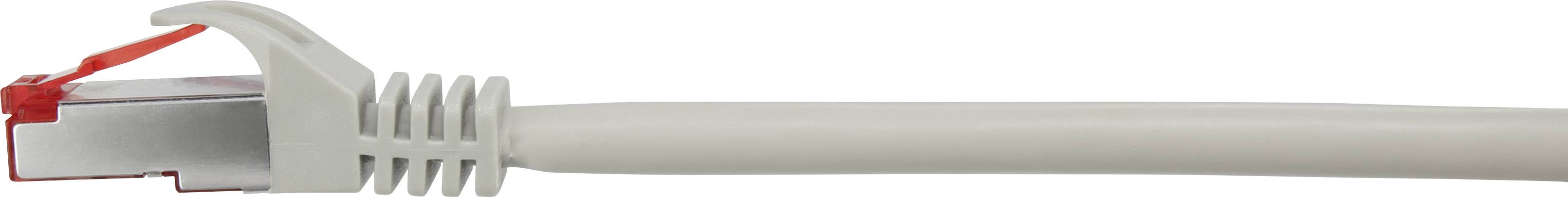 Ein weißes Ethernetkabel mit RJ-45-Stecker, teilweise sichtbar. Der Stecker hat einen roten Clip und ist für Netzverbindungen geeignet.