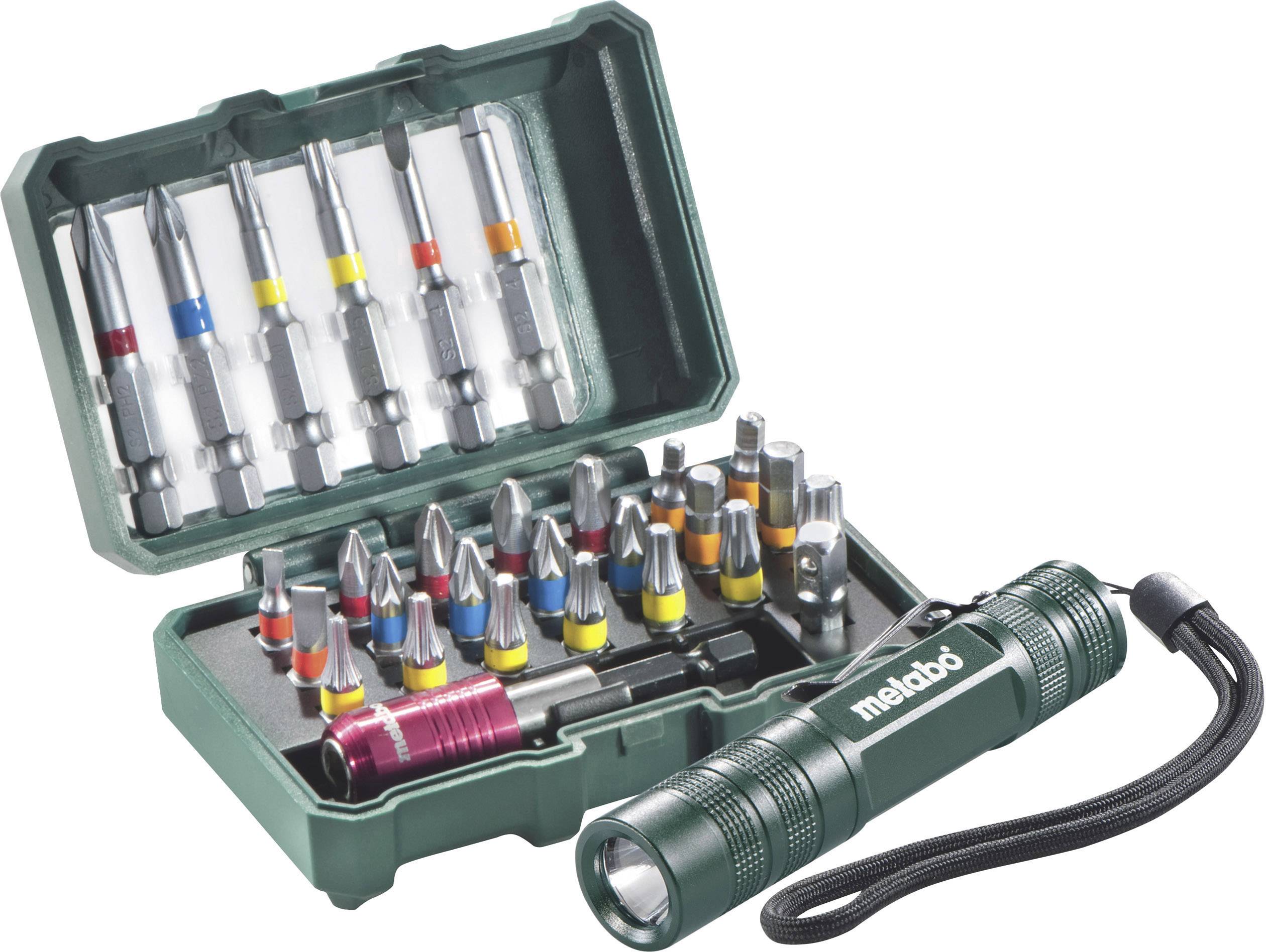 Metabo 626721000 Bit-Set 29teilig Kreuzschlitz Pozidriv, Kreuzschlitz Phillips, Schlitz, Innen-Sechskant, Innen-Sechsrund (TX) inkl. LED