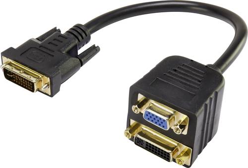 DVI / VGA Y-Adapter [1x DVI-Stecker 24+5pol. - 1x VGA-Buchse, DVI-Buchse 24+5pol.] Schwarz
