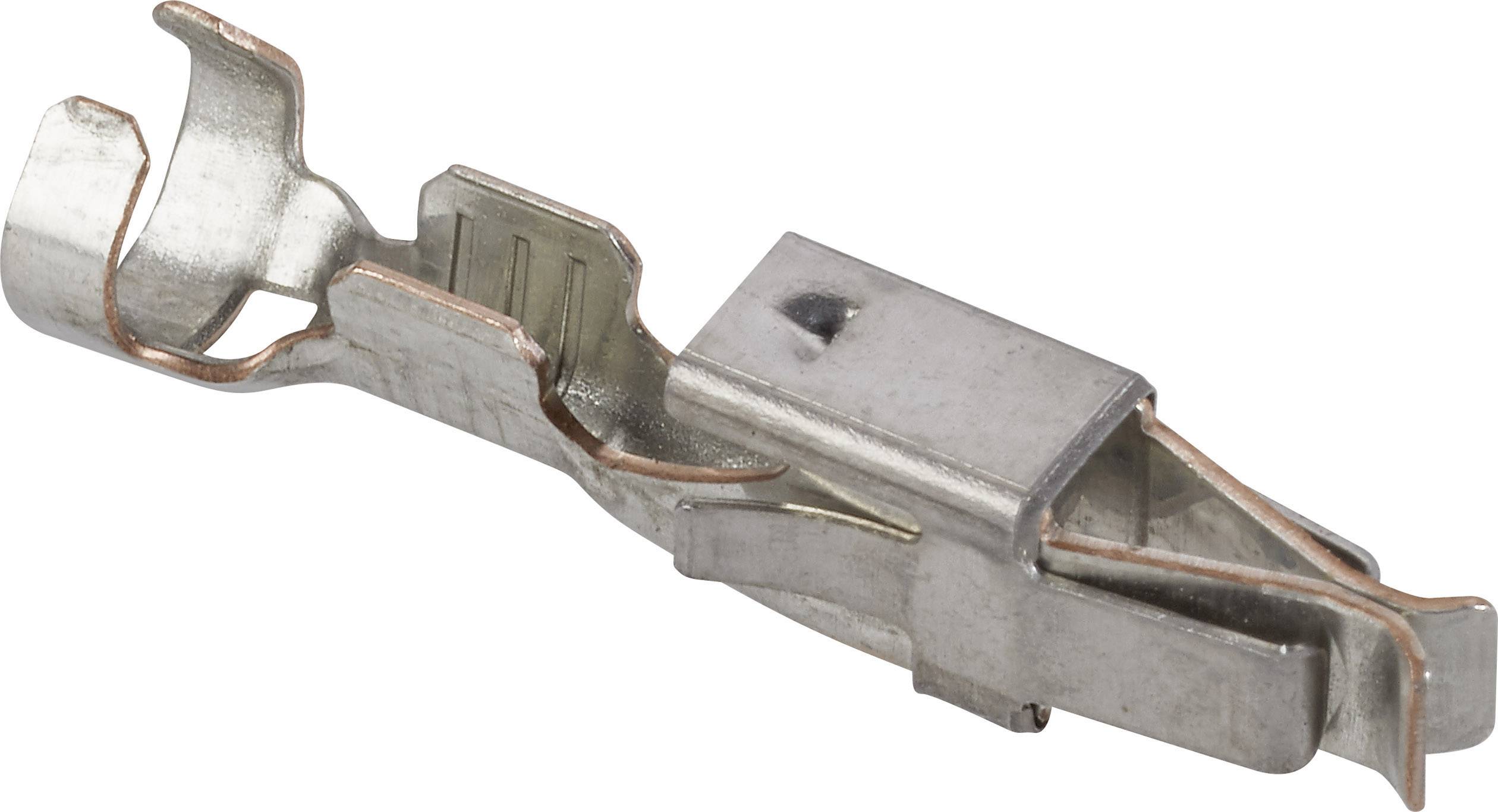 Ein metallischer Kabelstecker mit mehreren Biegungen und einer Öffnung an der Vorderseite, geeignet für elektrische Verbindungen.