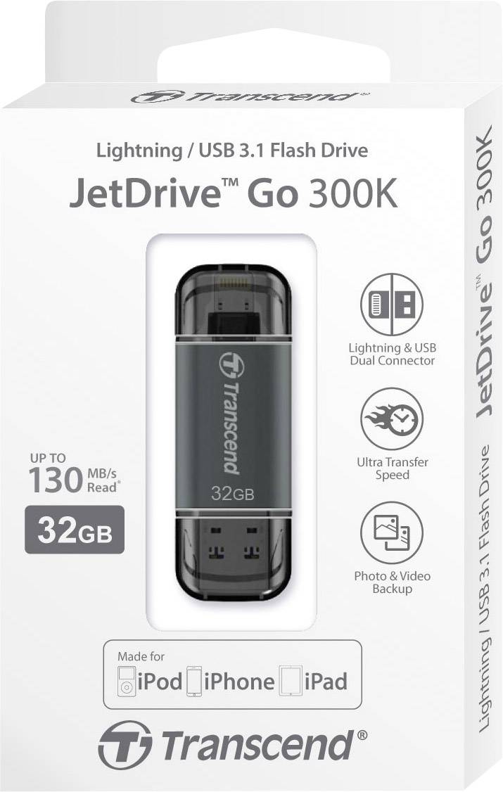 Transcend JetDrive™ Go 300 USB-Zusatzspeicher Smartphone/Tablet Schwarz 32GB USB 3.1, Apple Lightning