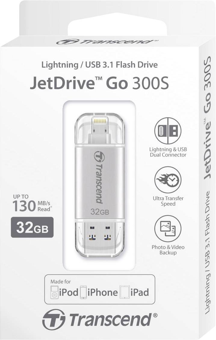 Transcend USB-Zusatzspeicher Smartphone/Tablet JetDrive™ Go 300 Silber 32GB USB 3.1, Apple Lightning