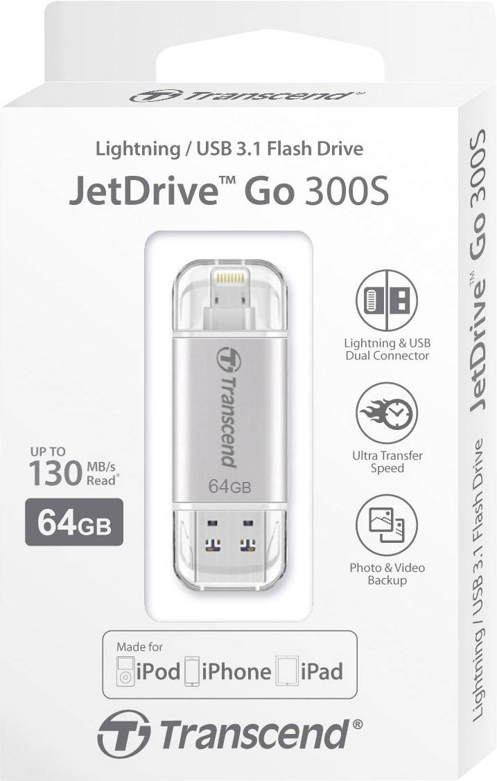 Transcend JetDrive™ Go 300 USB-Zusatzspeicher Smartphone/Tablet Silber 64GB USB 3.1, Apple Lightning