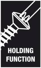 Abbildung eines Schraubendrehers, der eine Schraube hält. Text: Holding Function.