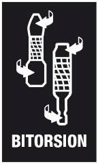 Zwei abstrakte Formen mit Pfeilen zur Veranschaulichung der Verdrillung von Drähten. Darunter der Text 'BITORSION'.
