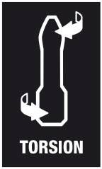 Symbol eines Werkzeugs mit zwei Pfeilen, die Rotation anzeigen, und dem Wort 'Torsion'. Dies deutet auf die Torsionsfähigkeit hin.