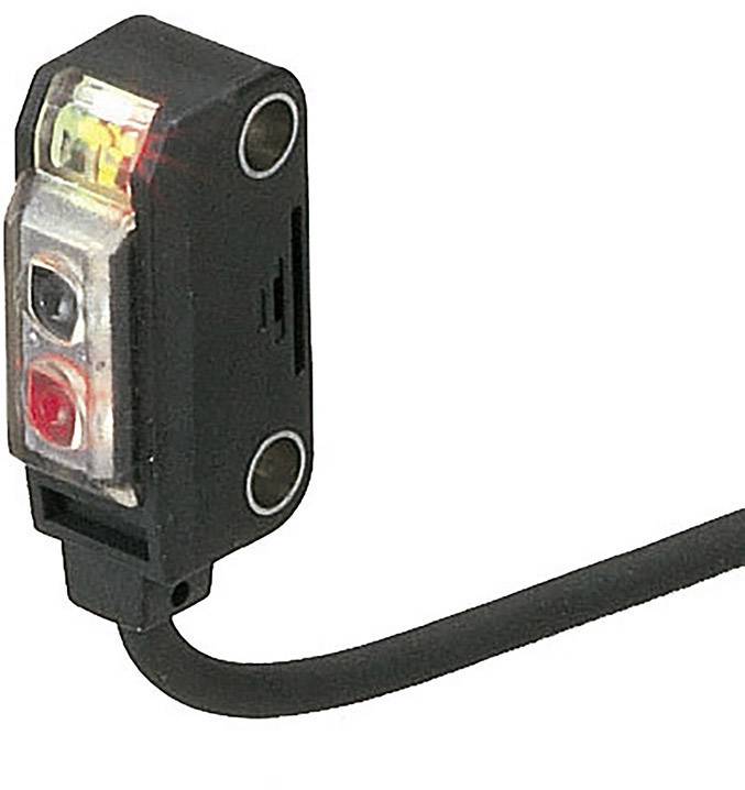 Sensor mit rechteckigem Gehäuse, vier runden Sensorflächen und einem angeschlossenen Kabel, signalisiert durch eine rote Leuchte.