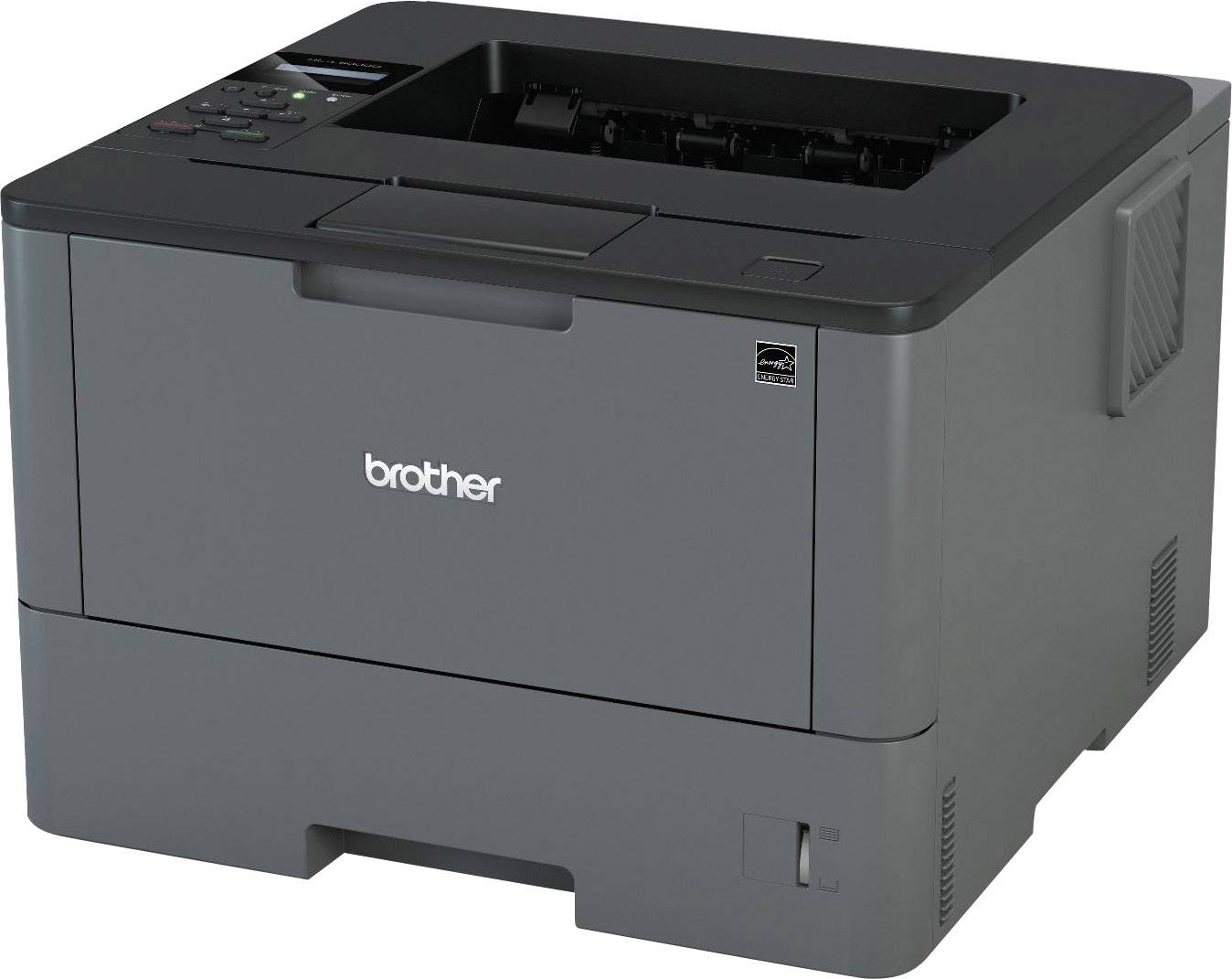 Schwarzer Drucker mit Brother-Logo auf der Vorderseite, geeignet für Büro- oder Heimgebrauch.