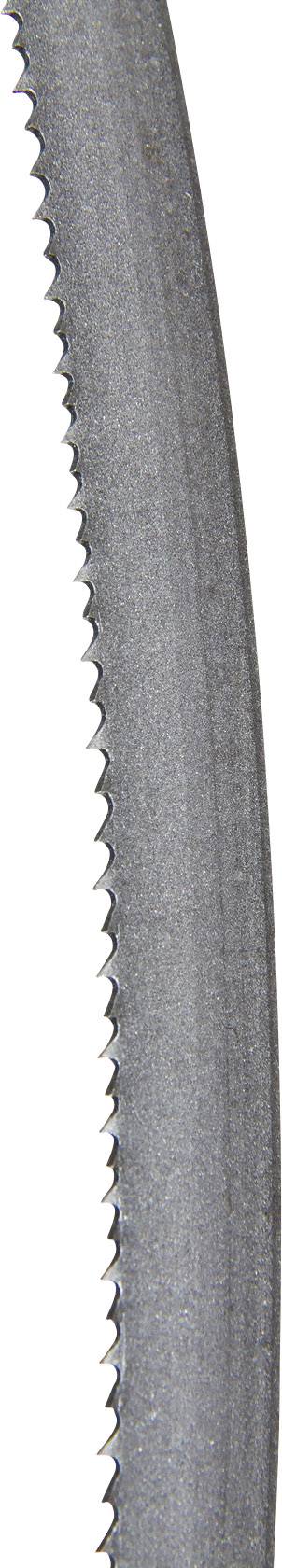 Ein Metall-Sägeblatt mit feinen, gleichmäßigen Zähnen entlang der Kante, geeignet für präzise Schnitte in Holz oder Metall.