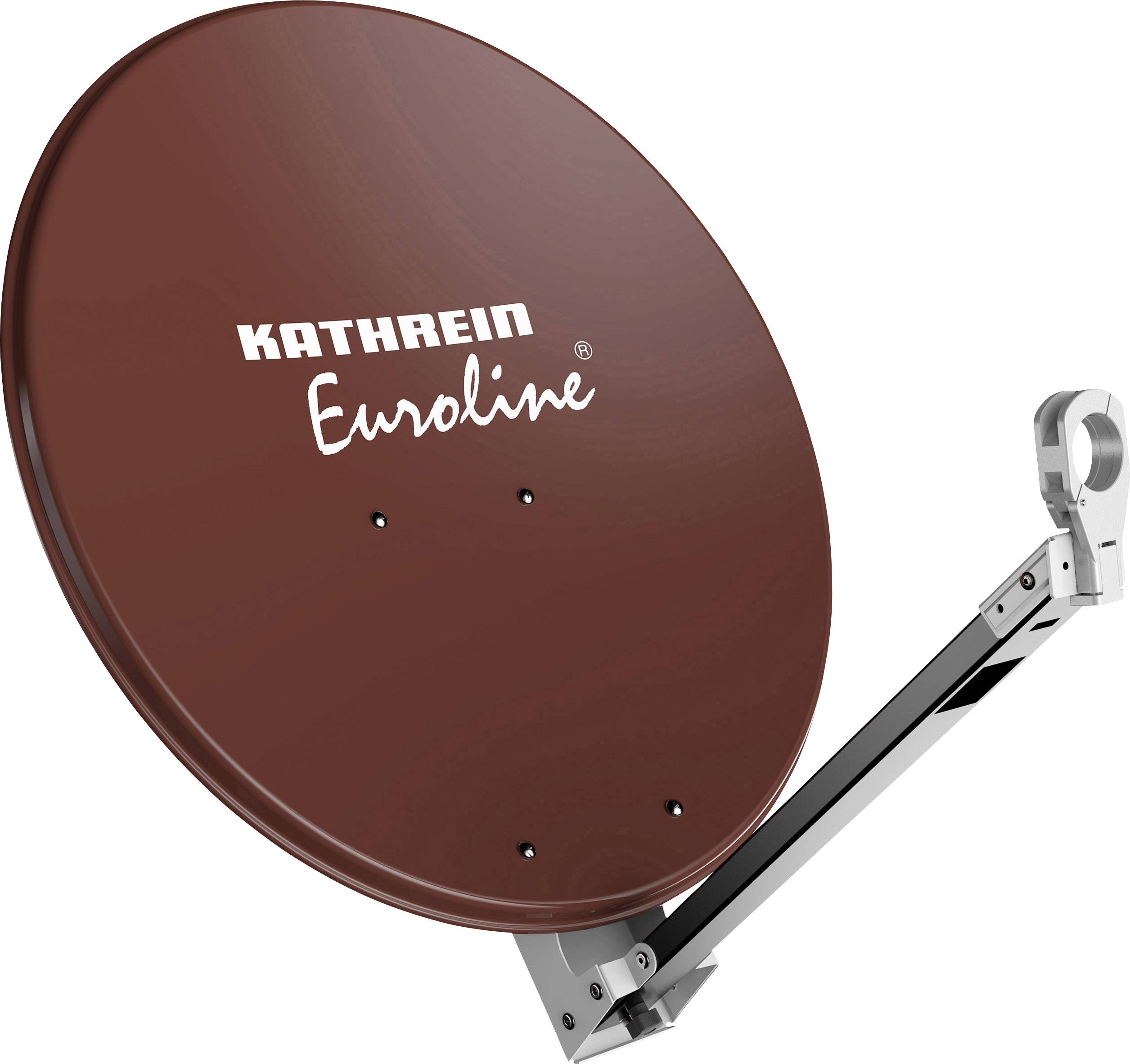 Braune Satellitenschüssel von Kathrein Euroline, montiert auf einem Metallarm.