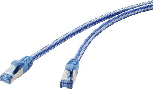 RJ45 Netzwerkkabel, Patchkabel CAT 6a S/FTP 1.00m Blau, Grau Stoff-Ummantelung, vergoldete