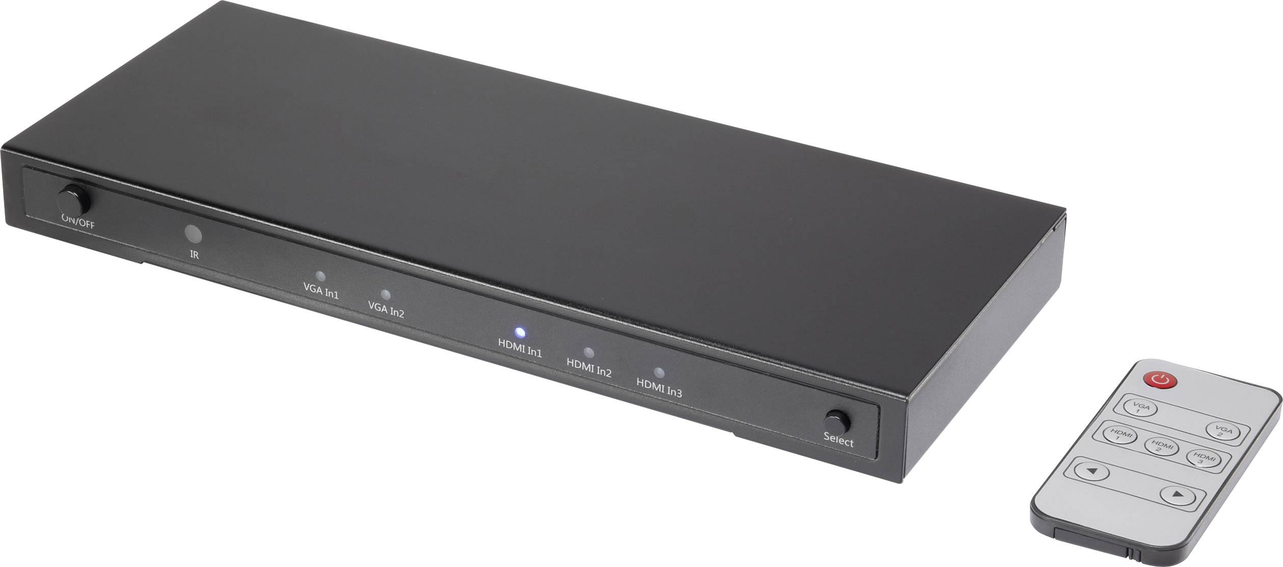 SpeaKa Professional 5 Port HDMI/VGA-Switch mit Fernbedienung, Ultra HD-fähig 3840 x 2160 Pixel