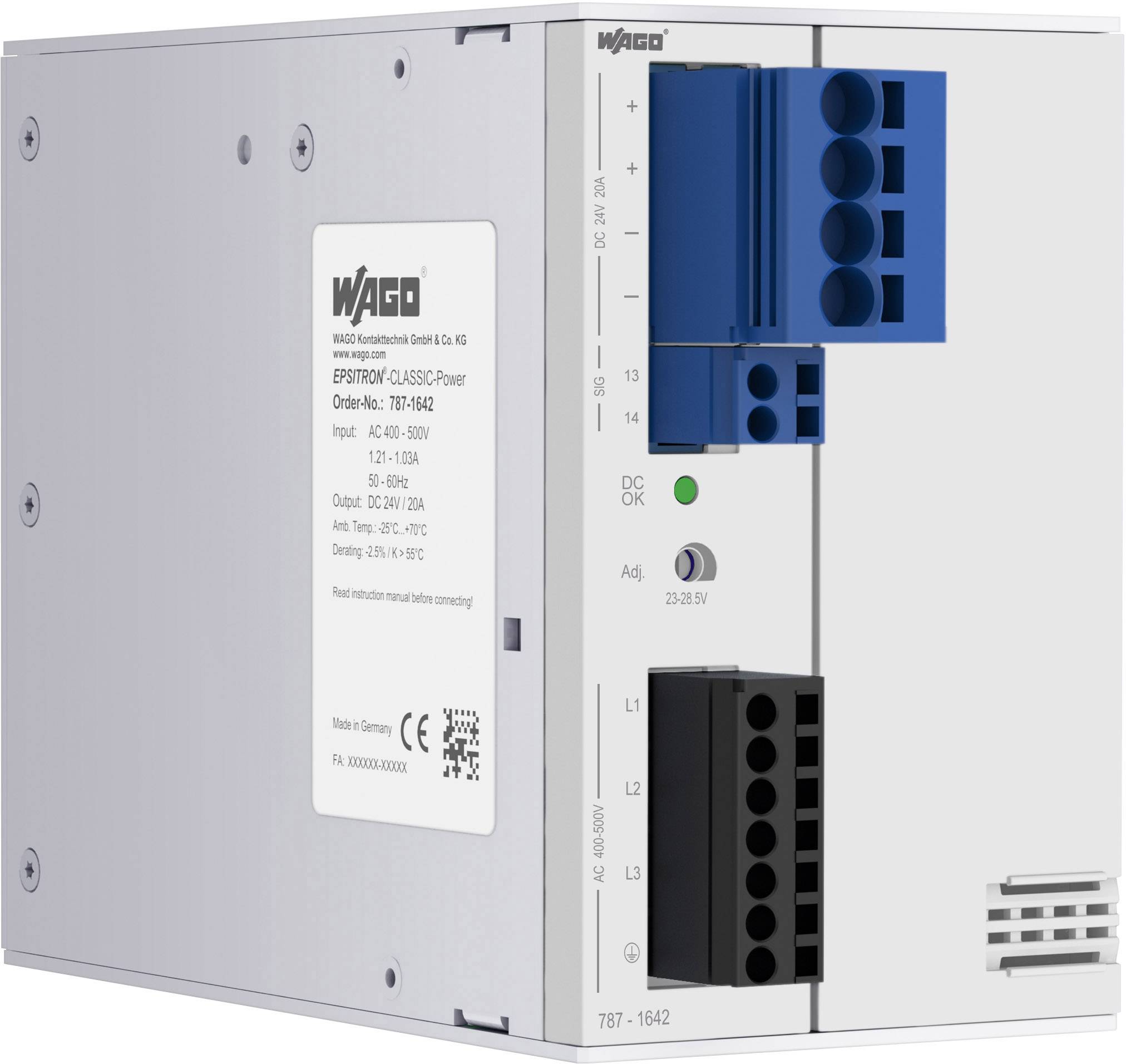 WAGO 787-1642 Hutschienen-Netzteil (DIN-Rail) 24 V 20 A 480 W Anzahl Ausgänge:1 x Inhalt 1 St.