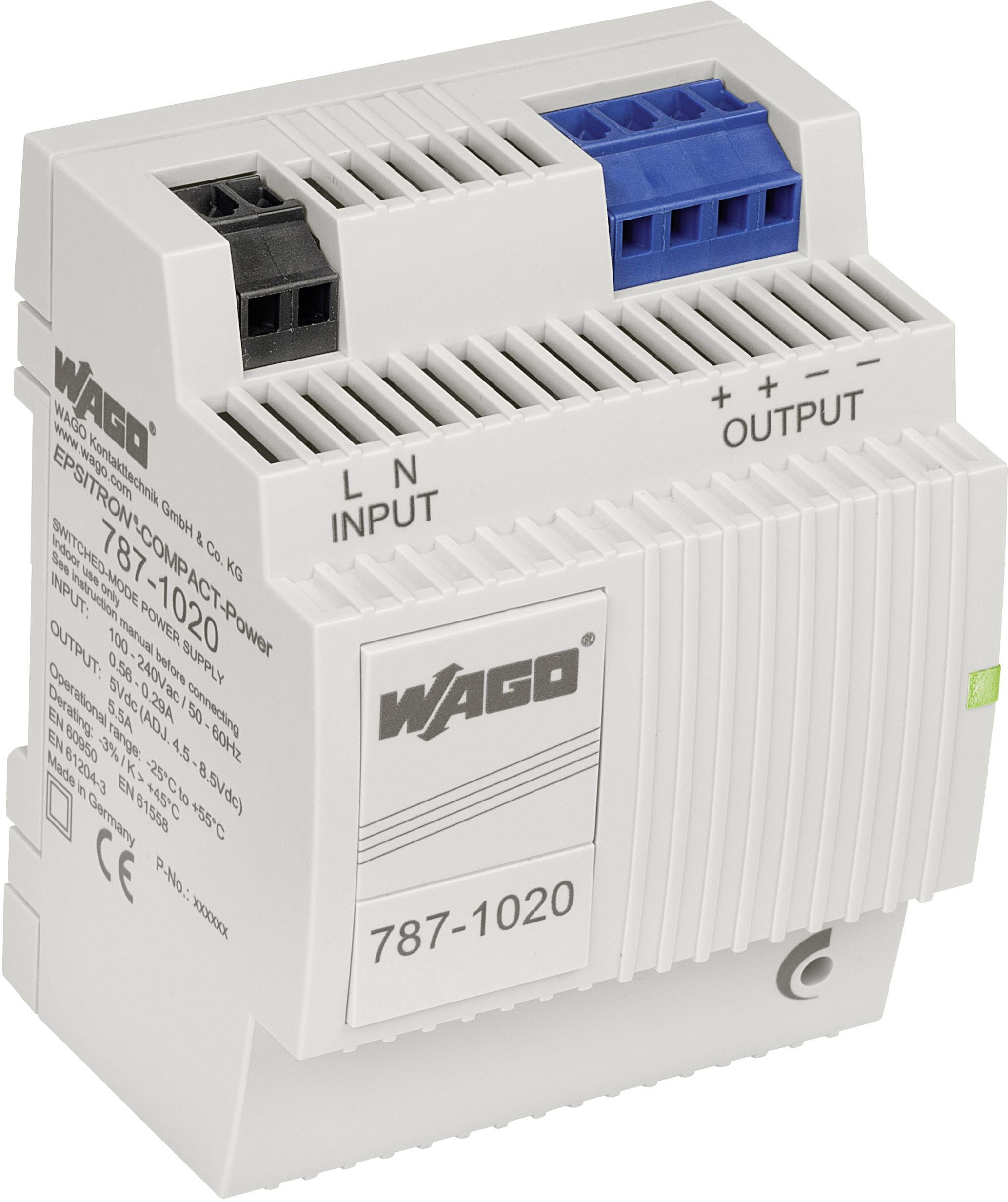 WAGO 787-1020 Hutschienen-Netzteil (DIN-Rail) 5 V 5.5 A 27.5 W Anzahl Ausgänge:1 x Inhalt 1 St.