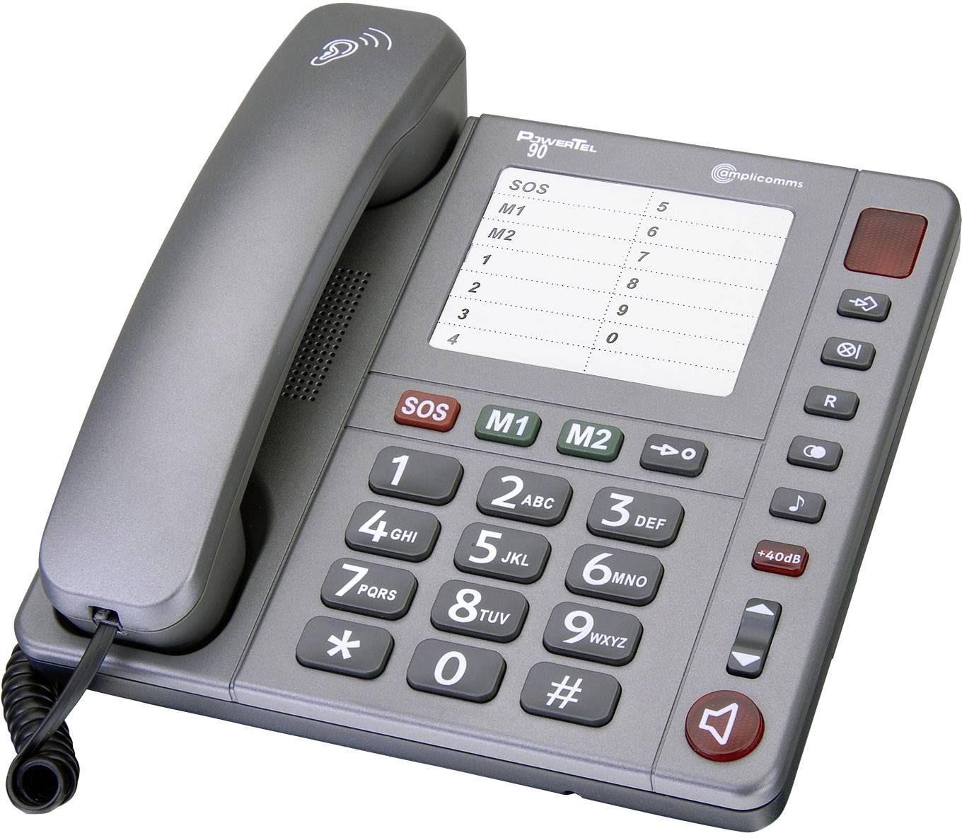 Amplicomms PowerTel 90 Schnurgebundenes Seniorentelefon  Freisprechen  Grau