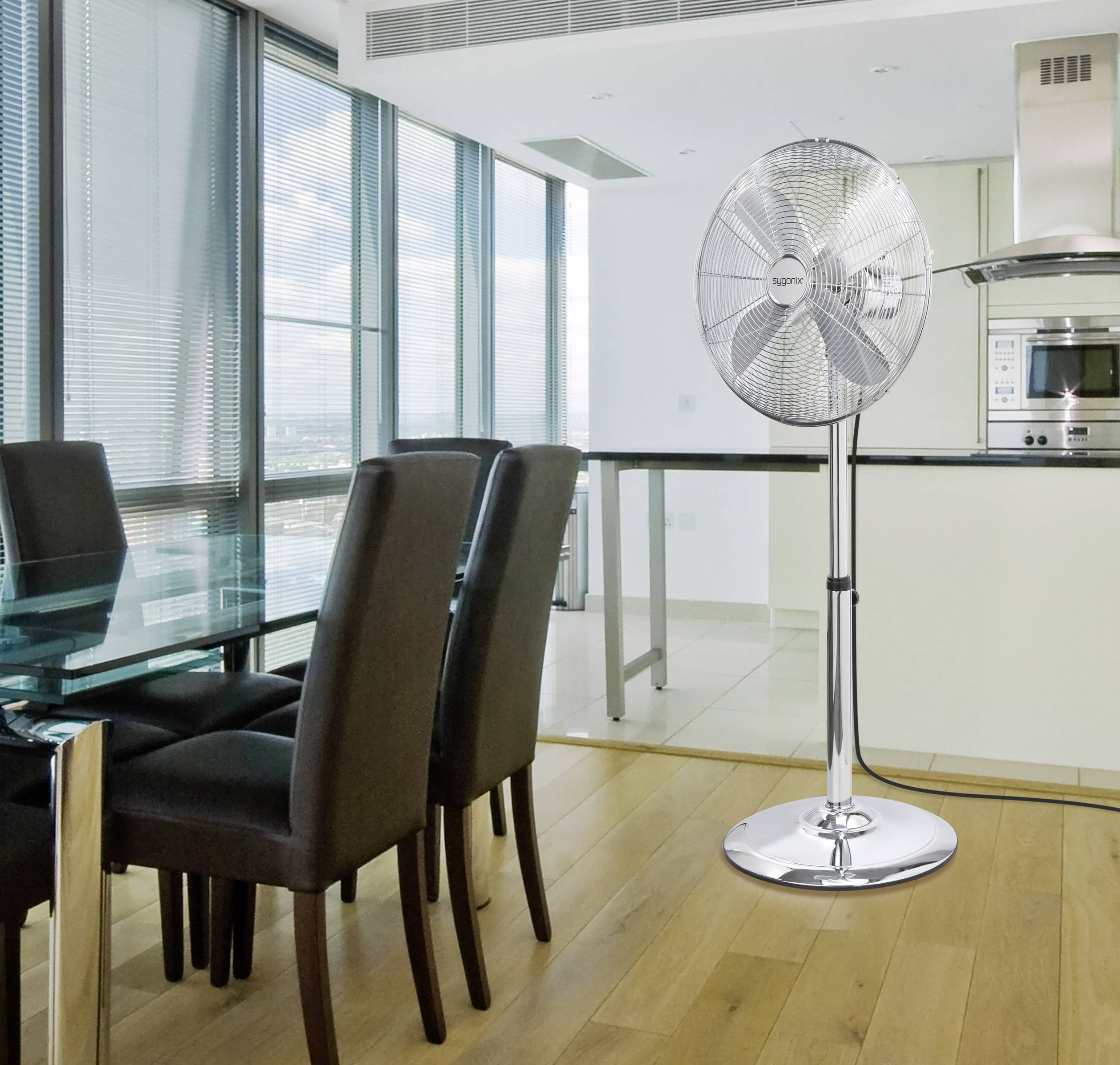 Sygonix Standventilator 50 W (B x H) 44.5 cm x 120 cm Silber Oszillierend, Höhenverstellbar, Überhitzungsschutz