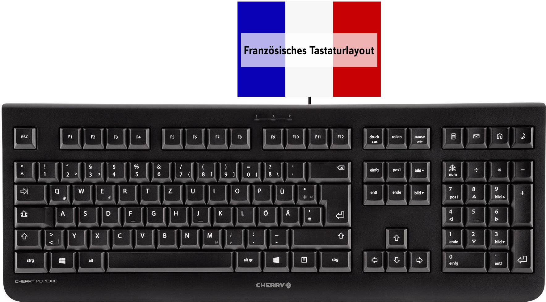 Tastatur CHERRY KC 1000 Schwarz Französisch, AZERTY